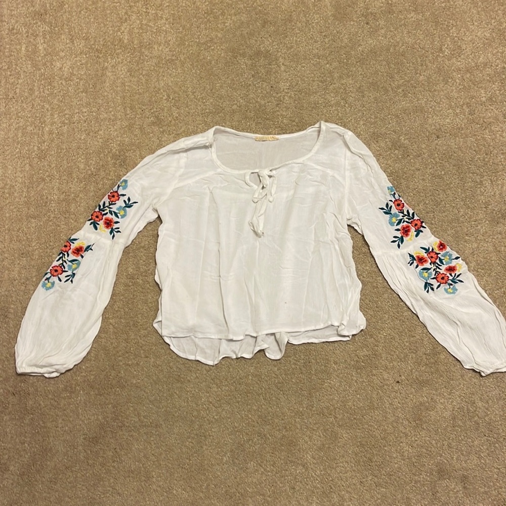 White Hollister Flower Blouse